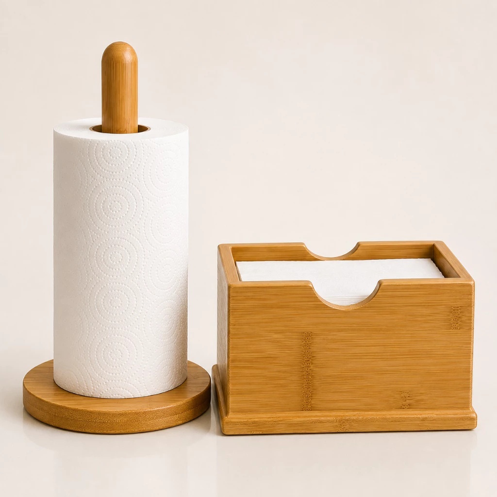 Porta Papel Toalha Suporte bambu Porta Guardanapo bambu Bancada