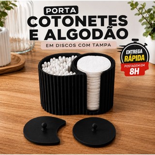 Porta Cotonetes e Algodão em Disco com Tampa - Organizador para Banheiro e Maquiagem