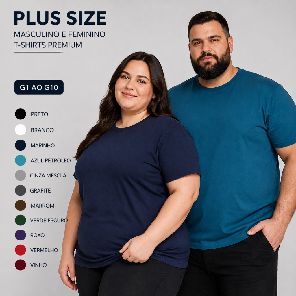 Camiseta Plus Size Feminina Masculina Caimento Perfeito e Conforto