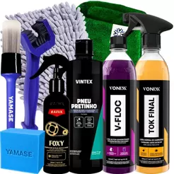 Kit Vonixx Razux Limpeza Automotiva V-Floc Cera Pincel Pano