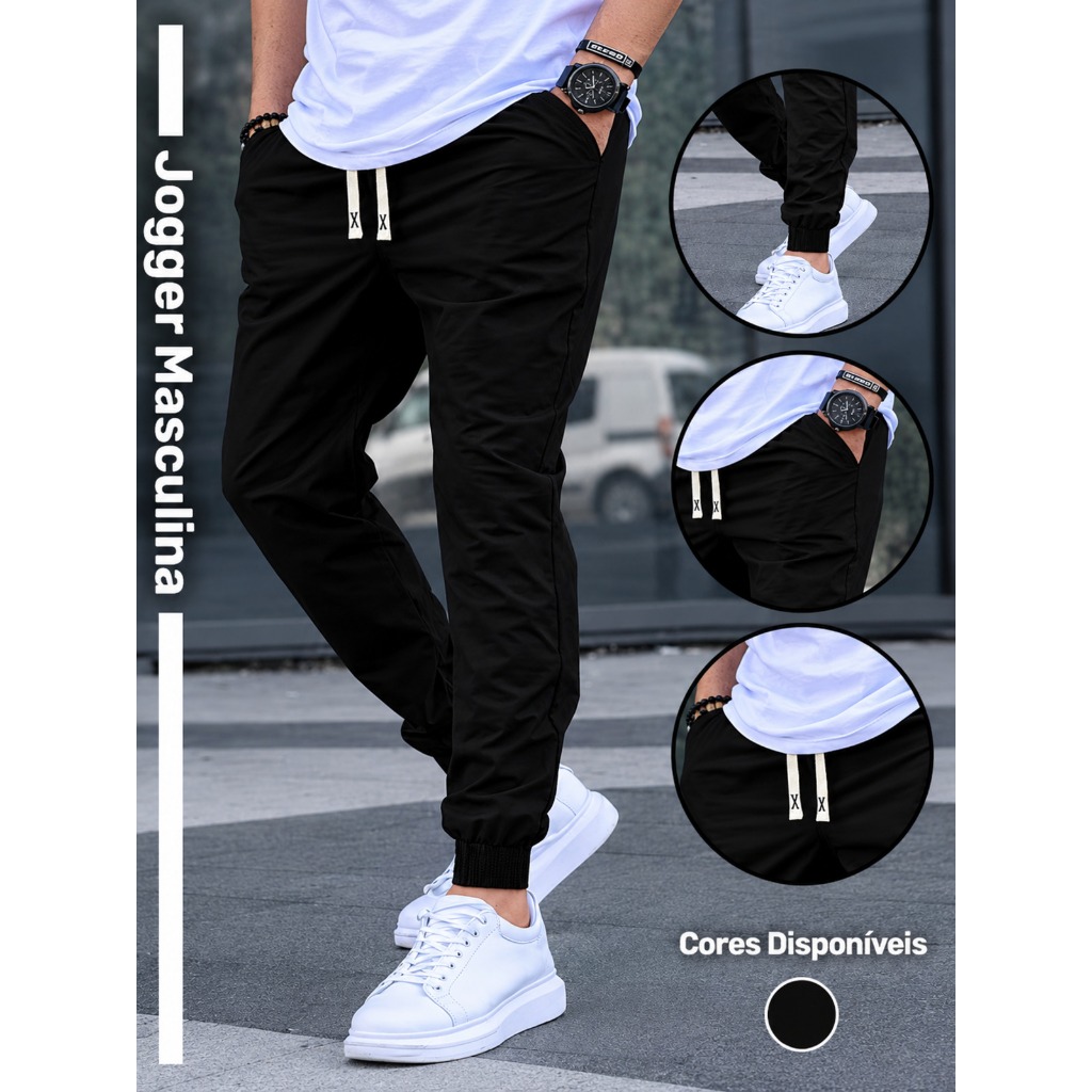 Calça Jogger Masculina Sarja Premium Elástico Punho Casual