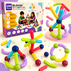 Blocos Magnéticos Educativos 144/128 Peças Infantil