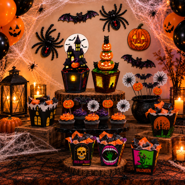 Kit Halloween 24 Itens Decoração Festa Dia das Bruxas Aranha Morcego Abóbora