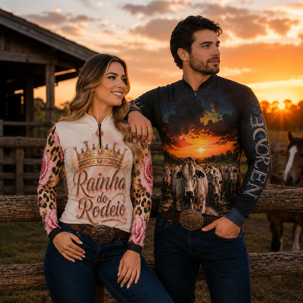 Camiseta Proteção UV Country Agro Masculina Feminina Manga Longa Rodeio Nelore Confortável UV