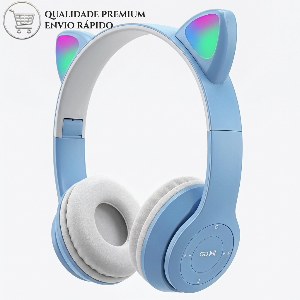 Fone De Ouvido Bluetooth Sem Fio Orelha De Gato Led Infantil E Gamer Headset Dobrável Com Microfone
