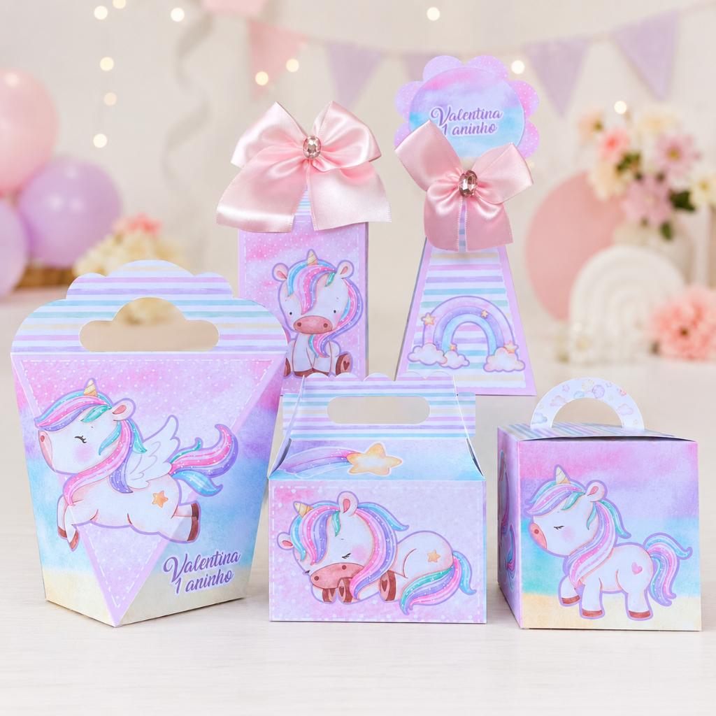 Kit Festa Unicórnio Personalizado Caixinhas para Lembrancinhas Fácil Montagem Envio Rápido