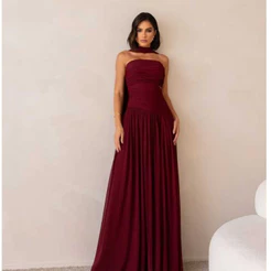 Vestido Longo de Festa Drapeado Feminino Sofisticado Elegante para Casamento Eventos e Ocasiões Especiais