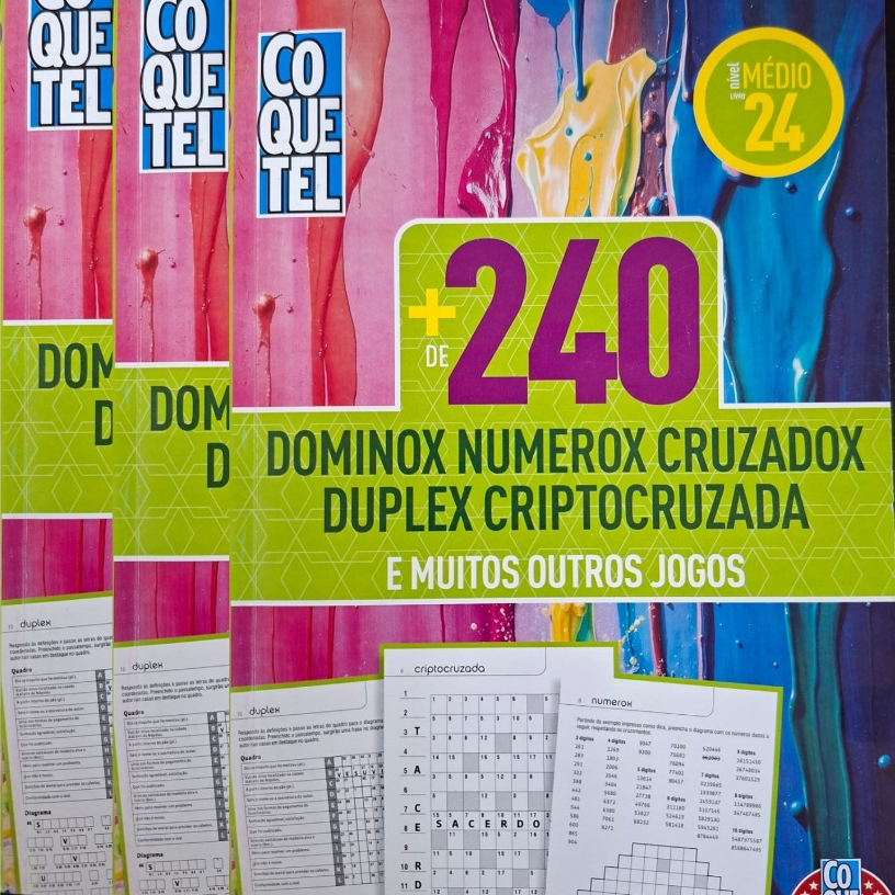 Livro Coquetel + De 240 Dominox Cruzadox Númerox Dupléx Criptocruzada
