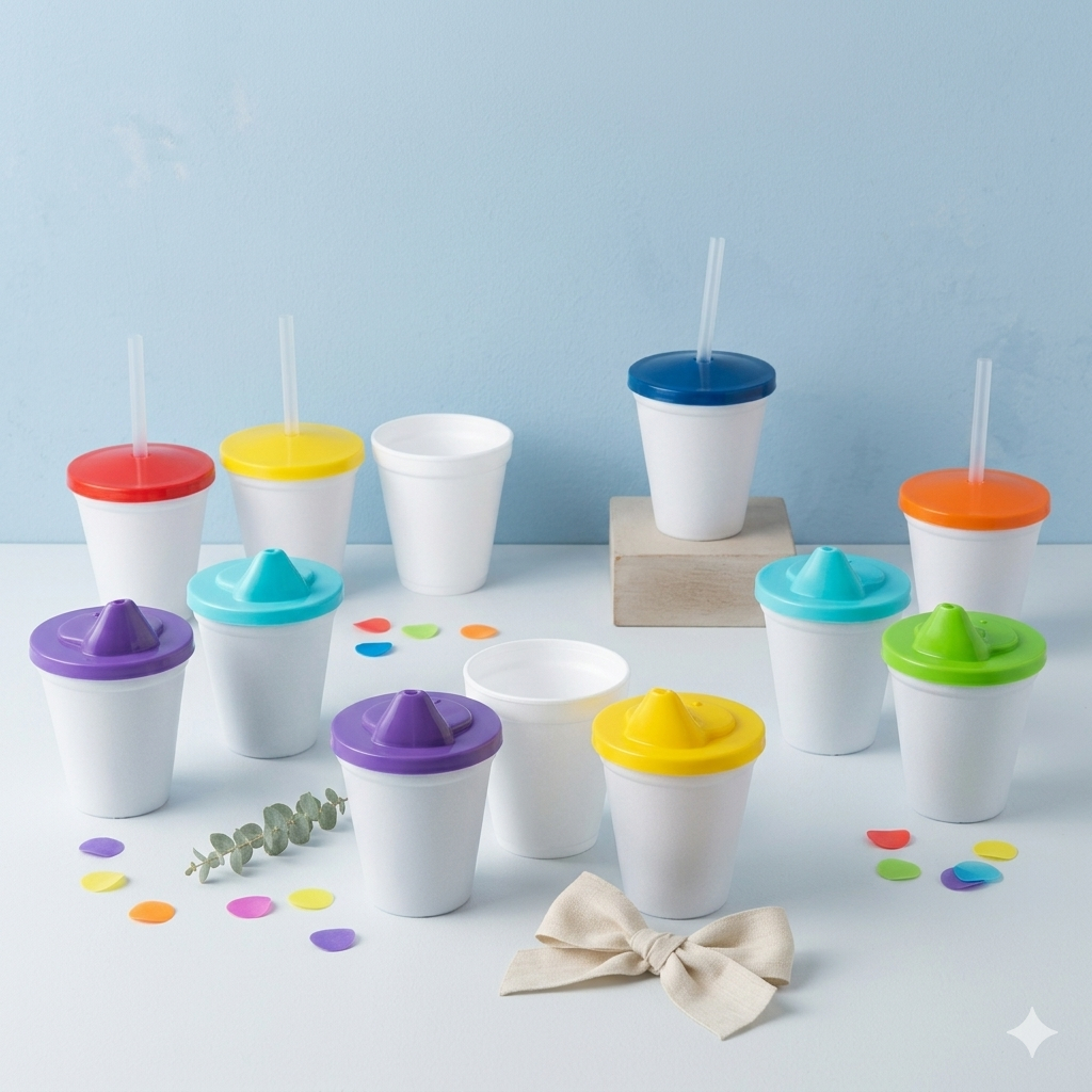 Kit Copo Personalizado Infantil com Tampa Bico Canudo 250ml - Festa Aniversário Escola Lembrancinha