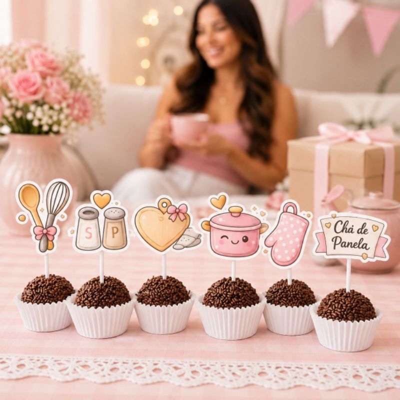 Kit com 30 Toppers para Doces Chá de Panela | Decoração para Docinhos Chá de Cozinha | Kit Toppers Festa — imagem 2 de 2