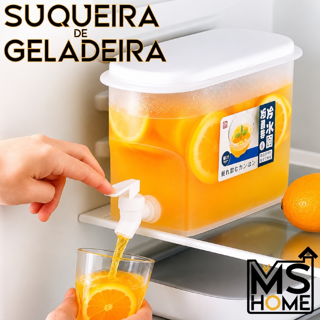 Suqueira Plastica Com tampa Para Geladeira Capacidade 2.8 Litros Para Agua Saborizada 2.8L