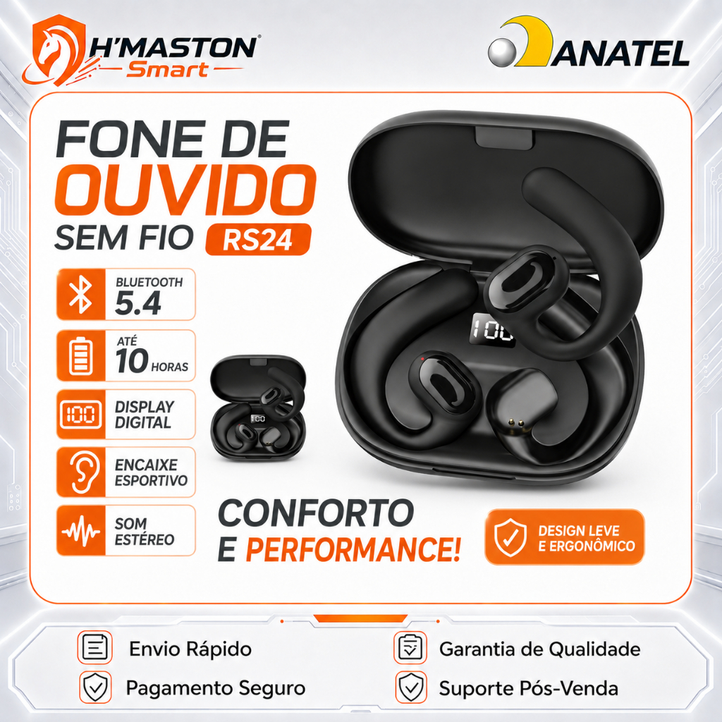 H'MASTON RS24 Fone Bluetooth Sem Fio Fone De Ouvido Sem Fio Bluetooth Fone De Ouvido B