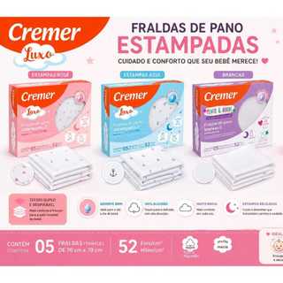 Pacote 5 Fraldas Luxo 100% Algodão Estampas 70x70cm Super Macia- Cremer