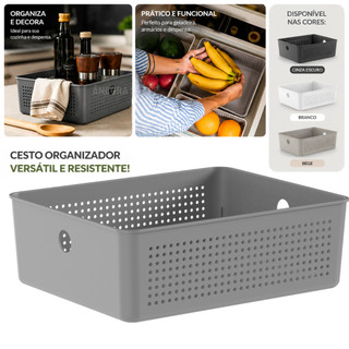Cesto Organizador 5,4L Flow OU 27x22cm Empilhável Multiuso para Cozinha Lavanderia Banheiro Armário Despensa Casa
