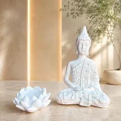 Kit Buda Hindu e Flor de Lótus em Gesso Cru – Decoração Zen e Espiritual