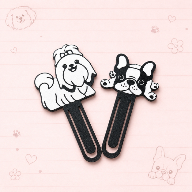 kit 2 marcadores de pagina pets fofinhos para livros shih tzu e bulldog frances (cachorro)