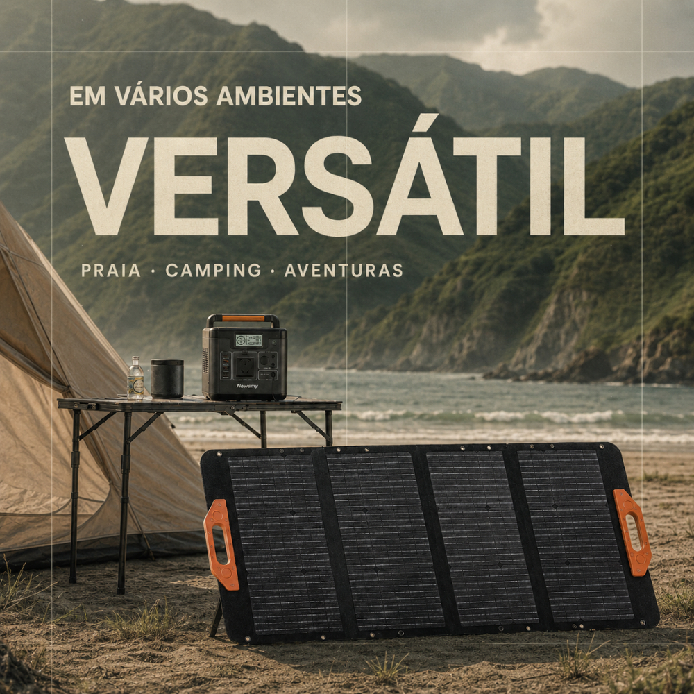 Painel Solar Dobrável 100W Portátil com Suporte Ajustável para Camping Motorhome