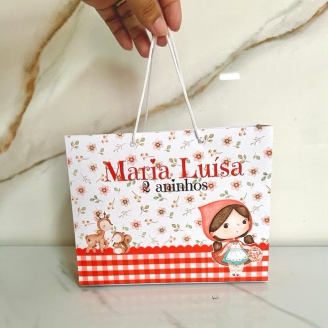 sacolinha M personalizada Chapeuzinho vermelho aquarelado | lembrancinhas para aniversário infantil