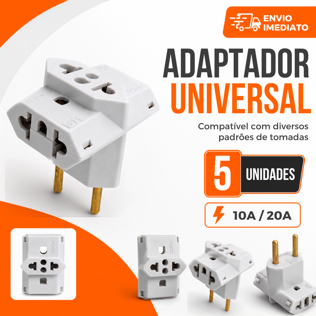 Adaptador de Tomada Benjamin T Tripolar 10A Resistente Pino Maciço Universal Bivolt