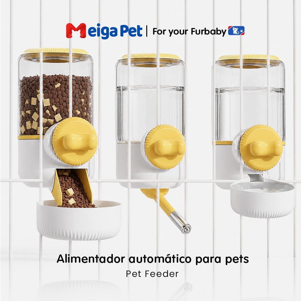 Comedouro e Bebedouro Automático Suspenso para Gaiola Dispenser de Ração 1300ml + Água 900ml para Cães e Gatos