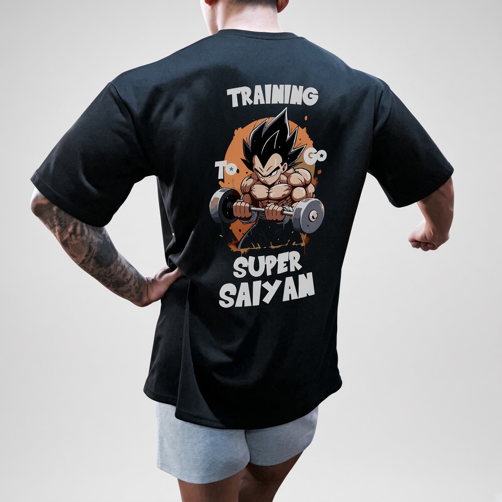 Camiseta Oversized Premium Estampado Anime Saiyan Guerreiro Academia Treino Maromba Estampa Costas