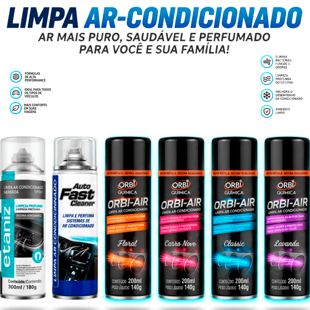 Kit 2 Higienizador Limpa Ar Condicionado Em Spray Vários Aromas 200ml Para Carro Automóveis