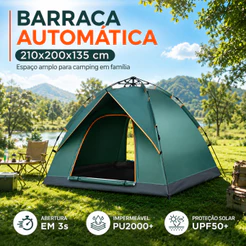 Barraca Camping Familiar Automática 4 Pessoas, Impermeável PU2000+, Proteção Solar UPF50+, Mosquiteiro e Montage