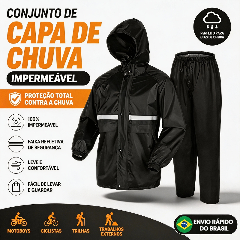 Conjunto de capa de chuva imperme¡velpara motociclistas Capa de chuva comcapuz e faixa refetiva