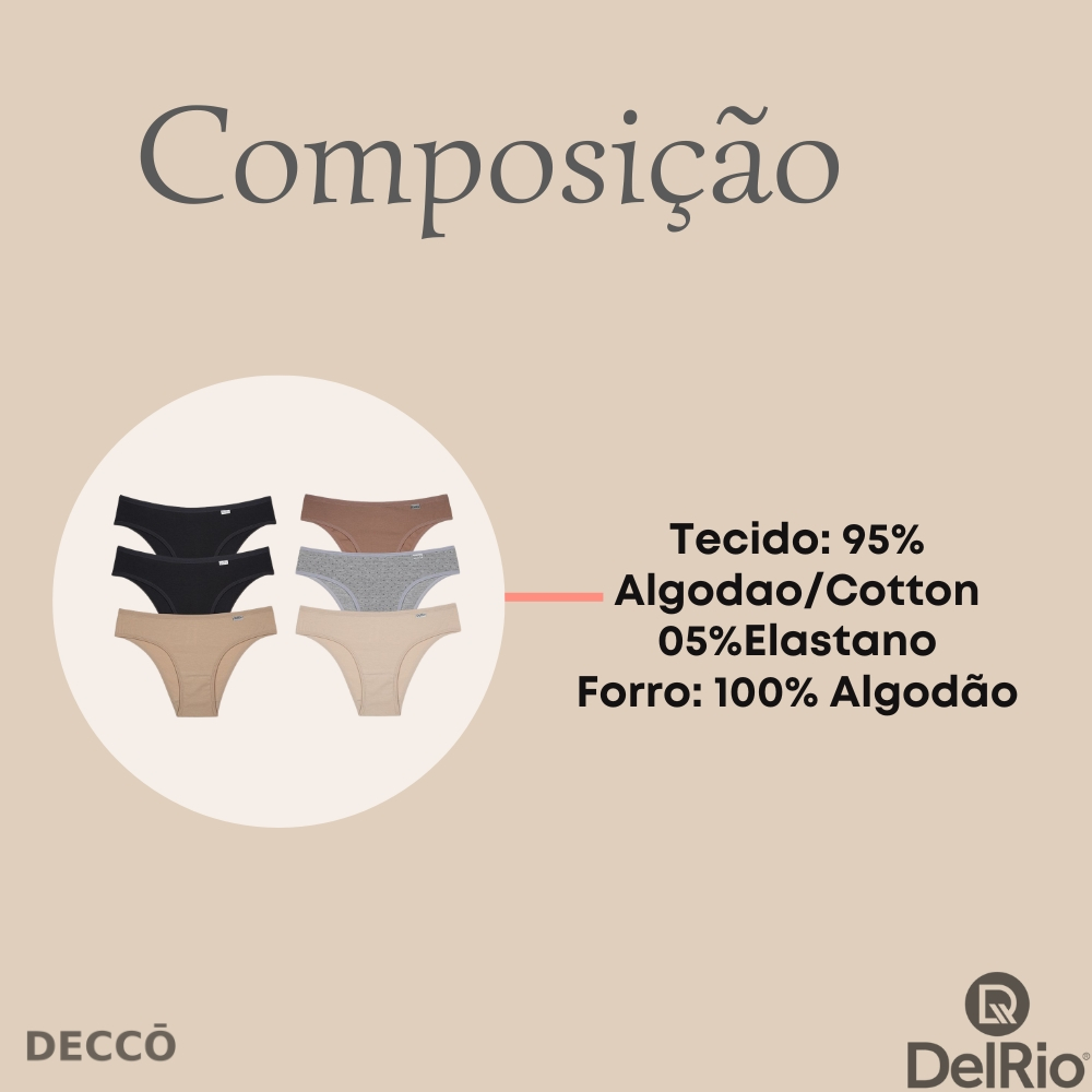 Kit 6 Calcinhas DelRio Biquíni Cotton Algodão Confortável Feminina Uso Diário · foto 2