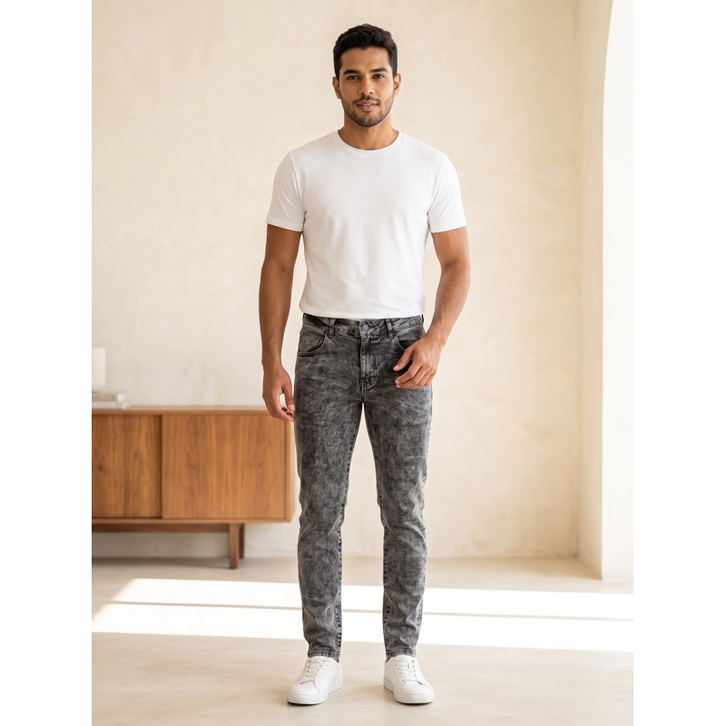 No.27 Calça Jeans Grafite Masculina Slim Fit Com Elastano Ajuste Perfeito Casual Premium