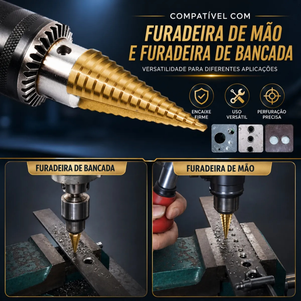 Kit 7 Peças Brocas Escalonadas para Metal Aço Rápido com Revestimento em Titânio 4-32mm Rebarbador LUATEK · foto 2