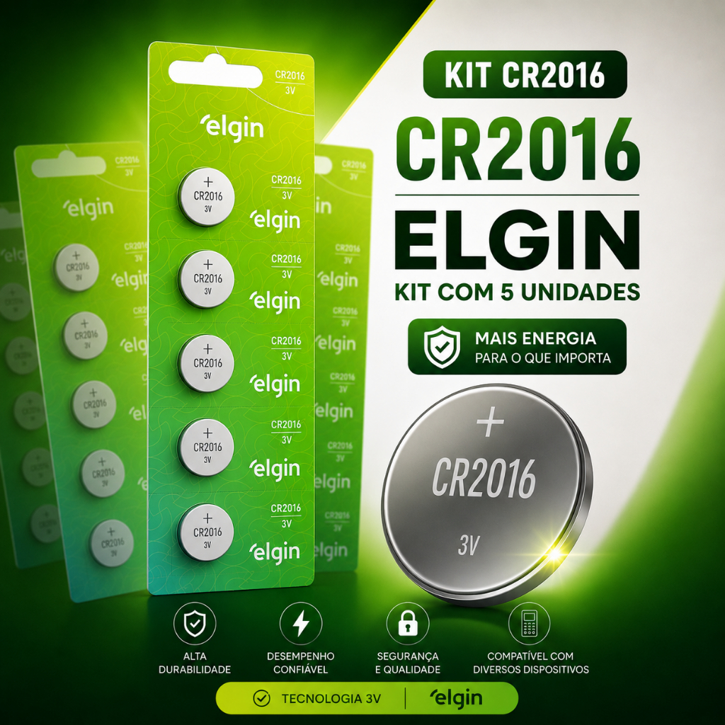 KIT CR2016 ELGIN 3V Moeda Alta durabilidade Kit 5 Unidades - ENVIO IMEDIATO!