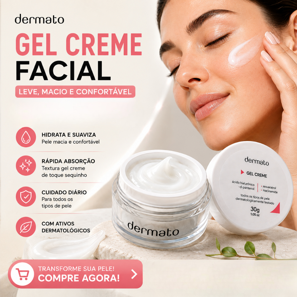 Gel Creme Facial Dermato 30g Ácido Hialurônico + Niacinamida + Resveratrol + D-Pantenol | Hidratação Skincare