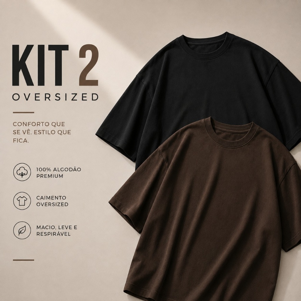 Kit 2 Camiseta StreetWear Oversized Malha Penteada 100% Algodão Casual Confortável Premium