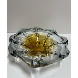 Centro de Mesa Decorativo Vidro Murano Cinza Quartzo e Âmbar