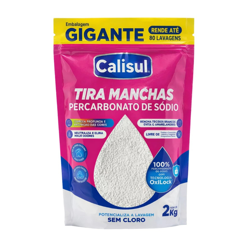 Percarbonato De Sódio Calisul 100% Puro Branqueador Tira Manchas Roupas Brancas e Coloridas Sem Cloro 2kg