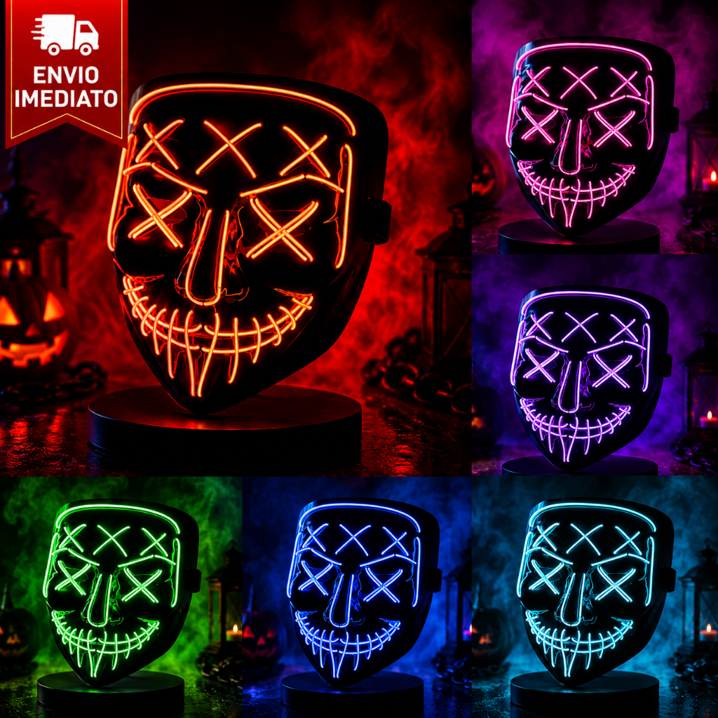 Máscara Led Neon Halloween Cosplay Fantasia Masculina Festa Carnaval Filme Uma Noite De Crime