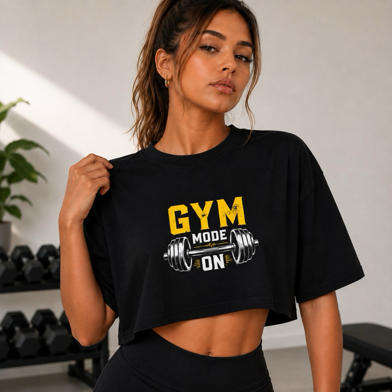 Cropped Oversized Gym Academia Femenino 100% Algodão Camiseta Treino Estampada Estilosa Confortável Gola Redonda Oferta