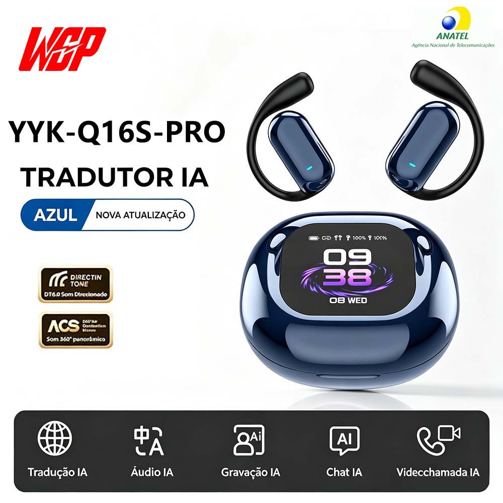 Imagem Fone de Ouvido Aberto Sem Entrar no Canal Auditivo, Som HiFi Graves Fortes, Resistente à Água IPX7, Longa Autonomia