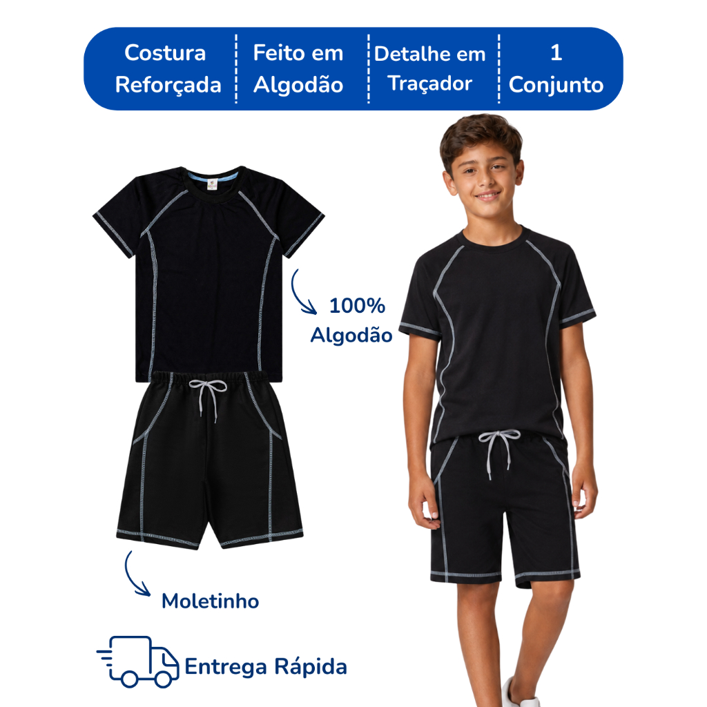 Camiseta & Shorts Conjunto Meninos Básico Casual Sair Juvenil Adolescentes Estiloso Masculino Crianças Infantil Estiloso — imagem 2 de 2