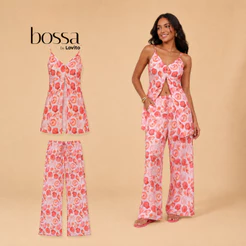 Lovito Bossa Kit Blusa Alongada e Calça Reta Estampa Conchas BLB15441574