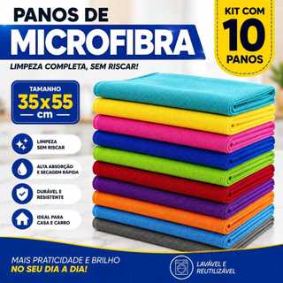 Kit Com Pano Microfibra 35x55cm Limpa Carro Vidro Prato Pia Limpeza Flanela Multiuso Panos