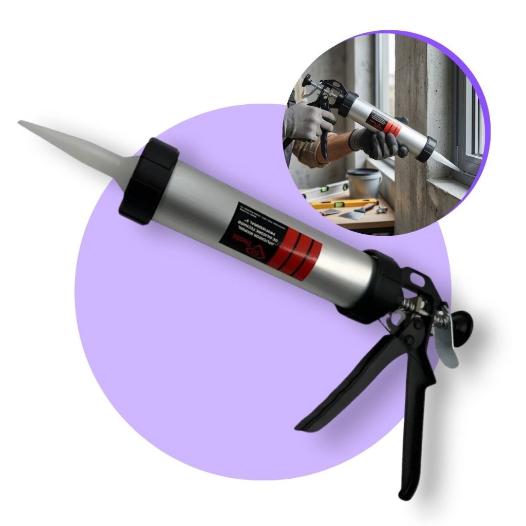 Aplicador Pistola Silicone Pu Profissional Tubo Alumínio Meia Cana Selante Reforçado Para Vedação Obra Cola Veda Calha