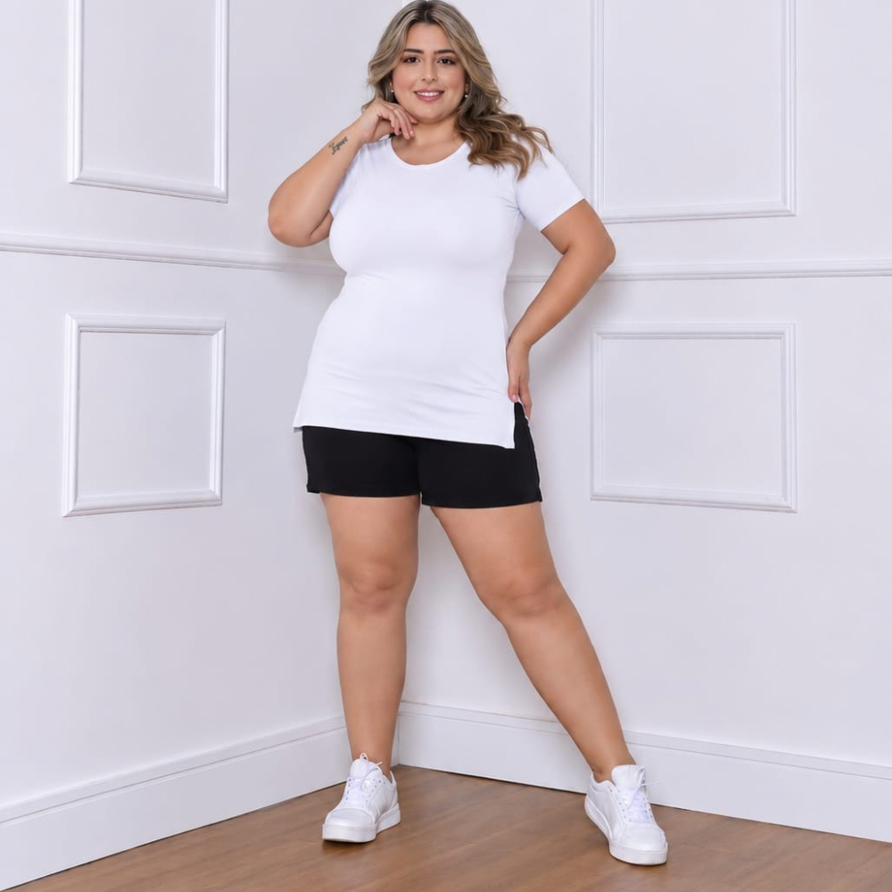 Camiseta Feminina Alongada Plus Size Longline Tapa Bumbum Blusa Básica Lisa Roupa de Academia Ginástica Treino Caminhada