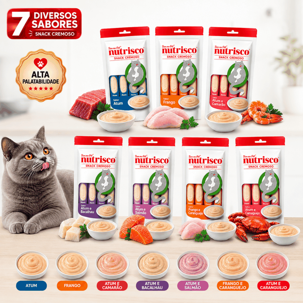 Snack Petisco Para Gato Nutrisco Sabores Variados 56g Atum Frango Salmão