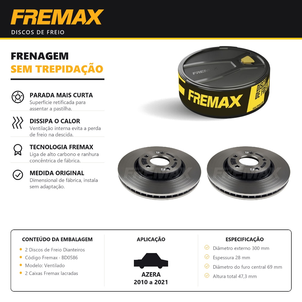 Par Disco De Freio Ventilado Azera 3.0 2010 Até 2021 Original Fremax