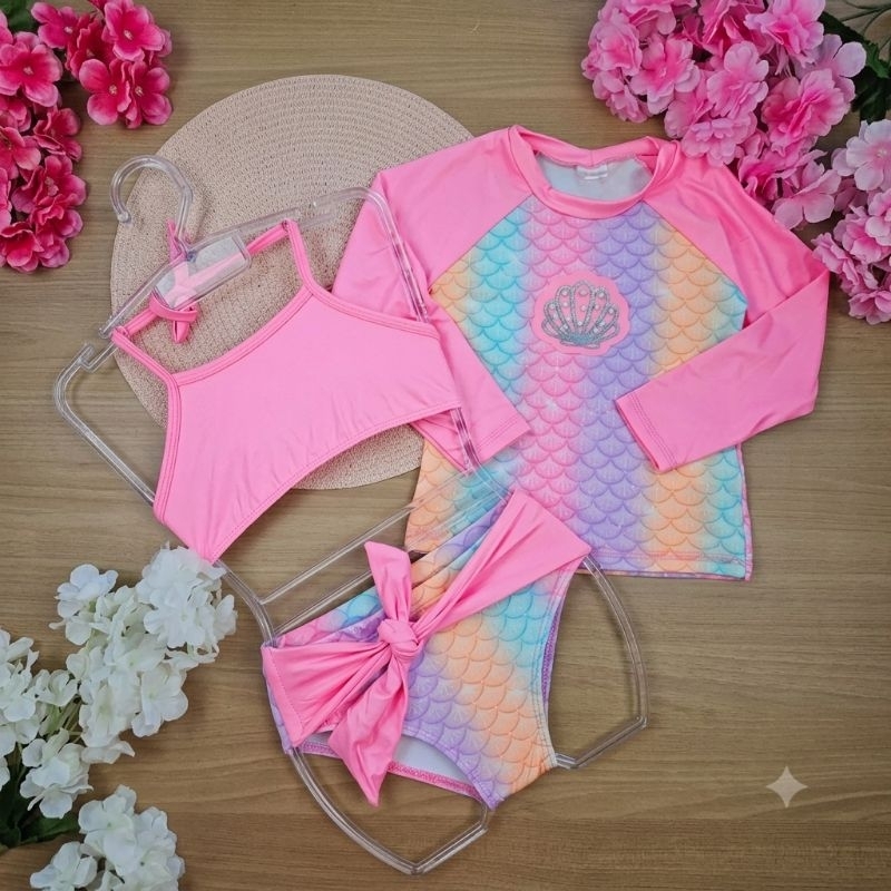 CONJUNTO INFANTIL FEMININO DE BIQUINI E BLUSA COM PROTEÇÃO UV50+ KUKIÊ