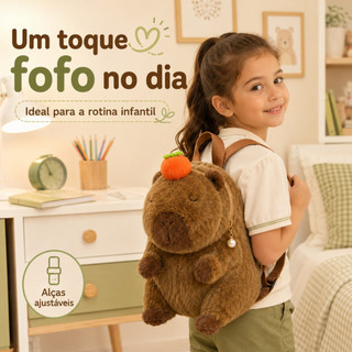 Mochila Capivara de Pelúcia Infantil Fofinha Bolsa Mochila de Costas para Crianças Passeio e Dia a Dia