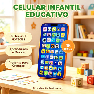 Celular Infantil Telefone de Brinquedo Educativo Recarregável Interativo Musical para Beb…