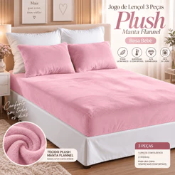 Jogo De Lençol 3 Peças Plush Manta Flannel - Rosa Bebê